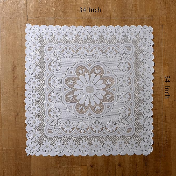 HOMECOOL Square Small Table Cloth - Ivory Crochet Tablecloth for Round Coffee Table 35 X 35 Inch - Sunflower