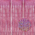 3 Pack Foil Fringe Backdrop - Laser Pink Shiny Tinsel Curtains for Party Decoration/Photo Booth Props - 3.3x8.2 FT Metallic Foil Backdrop for Birthday, Wedding, Graduation, Christmas.