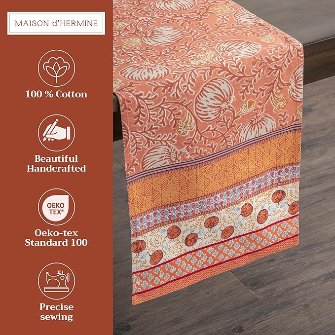 Maison d' Hermine Table Runner 100% Cotton Double Layer Table Runners 72 inches Long for Thanksgiving Christmas Decorations Home Kitchen Dining Party Wedding (Harvest Festival, 14.5" x 72")