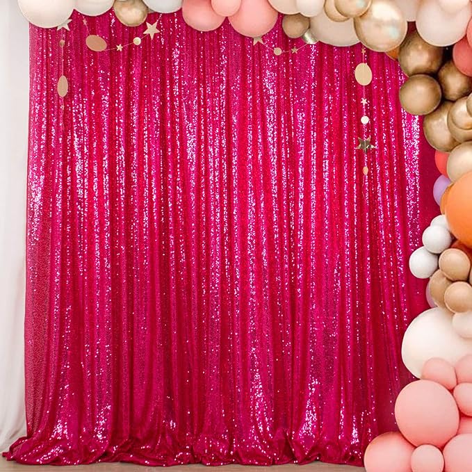 ShiDianYi Sequin Curtain Backdrop 8FT X 10FT Hot Pink Sequin Photo Backdrop Wedding Window Curtain Backdrop -Perfect for Christmas Parties