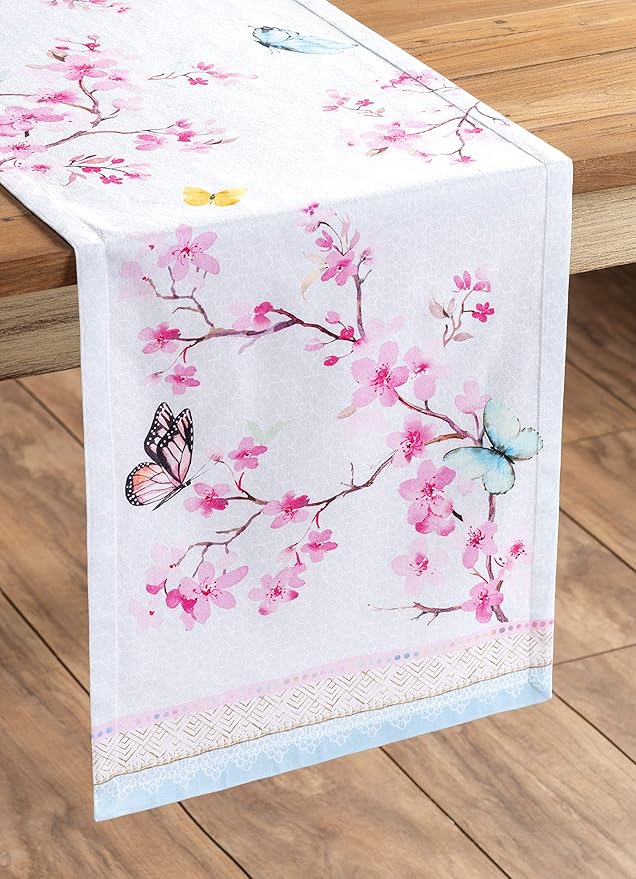 Maison d' Hermine Table Runner 100% Cotton Single Layer Table Runners 108 inches Long Decorative for Home Kitchen Dining Party Wedding Bridal Shower Spring Summer (Blossoms in Spring, 14.50" x 108")