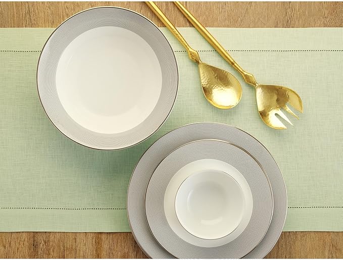 Solino Home Linen Table Runner 60 Inches - 100% Pure Linen Sage Green Hemstitch Table Runner 14 x 60 Inch Ideal for Dresser and Coffee Tables - Fall, Thanksgiving, Christmas - Classic Hemstitch