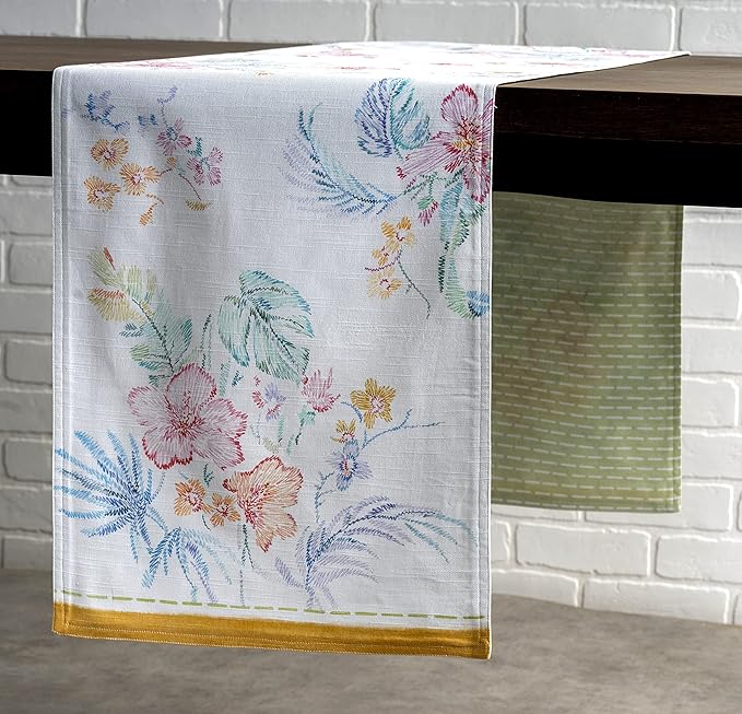 Maison d' Hermine Table Runner 100% Cotton Double Layer Table Runners 108 inches Long Decorative for Home Kitchen Dining Party Wedding Bridal Shower Spring Summer (Paradise Island, 14.50" x 108")