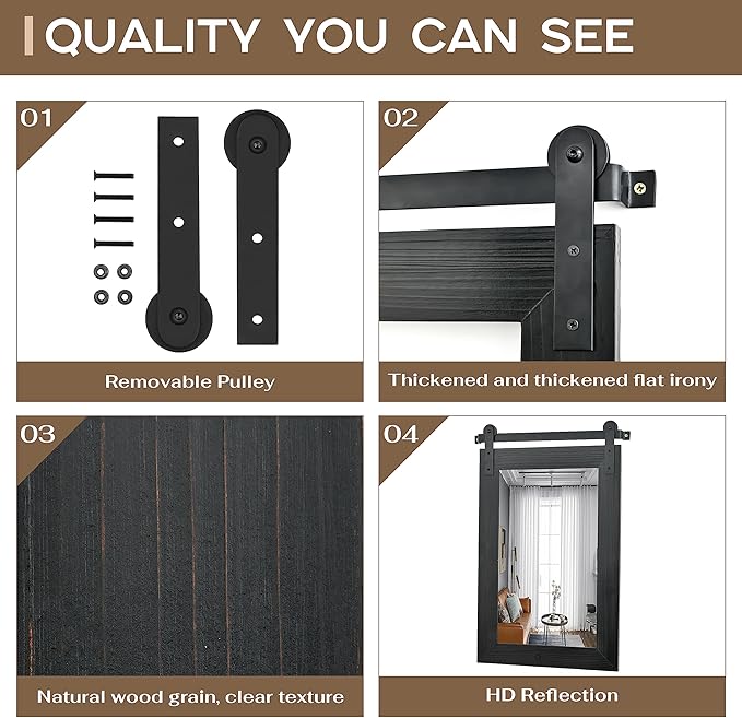 COGOOD Farmhouse Bathroom Mirror - 42 x 29 Rustic Barn Door Style Mirror for Living Room, Entryway, Vanity Wall Decor (Black)