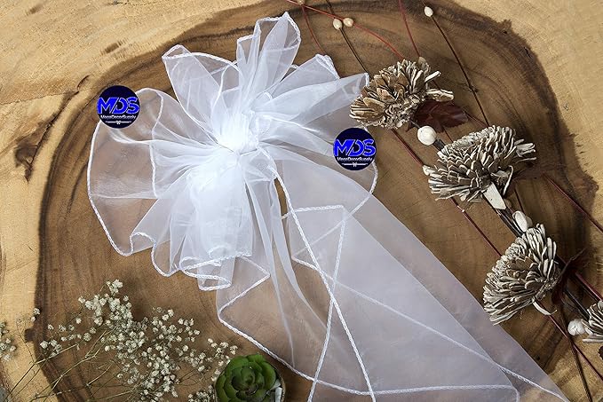 MDS Pack of 10 PCS Organza Chair Sashes Wider Dining Chair Bows Ribbon Tie Back for Wedding Party Birthday Bridal Shower Reception Event Banquet Home Chair Cover Decoration - White