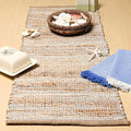 Chardin home Natural Jute Table Runner 13x36 Inch – Vintage Boho Rustic Table Decor – Handwoven Table Runner in Natural Jute and Sky Blue-White – Farmhouse Dining or Console Table Accent