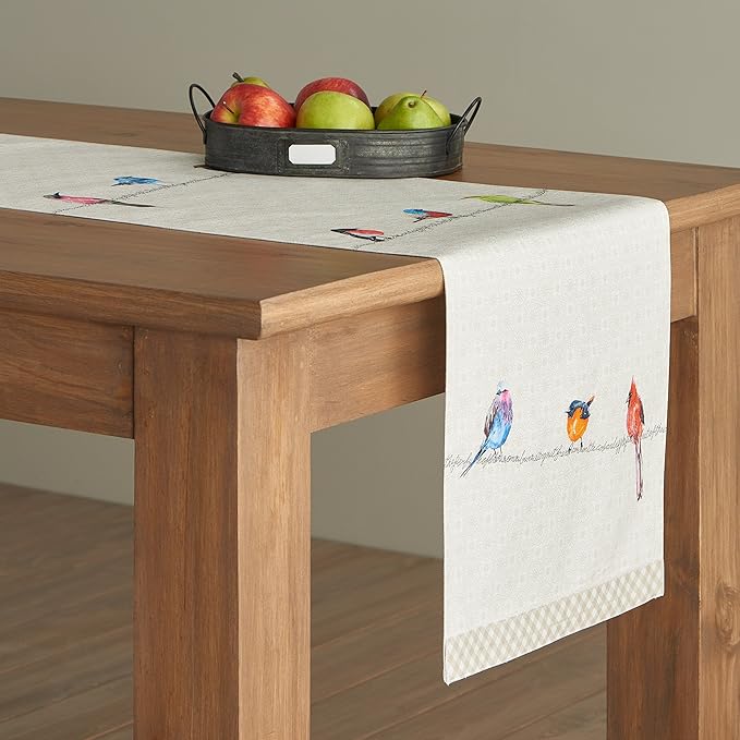 Maison d' Hermine Table runner 100% Cotton Double Layer Table Runners 72 inches long Decorative for Home Kitchen Dining Party Wedding Bridal Shower Spring Summer (Birdies On Wire, 14.50" x 72")