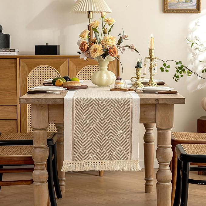 Table Runners 63 Inches,Waterproof Boho Table Runner with Tassel Fringe,Table Runner for Party Coffee Table