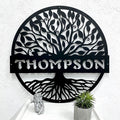 RealSteel Personalized Metal Wall Art - Custom Tree of Life Design with Family Name - Circular Metal Sign - Personalized Wedding, Anniversary, or Housewarming Gift (24")