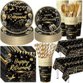 452 Pcs Black Gold Retirement Decorations Supplies for 50 Guests, Happy Retirement Paper Plates Napkins Cups Tablecloth Cutlery Straws Disposable Tableware Set for Men Women