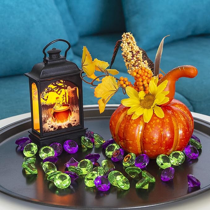 HappyFiller Fall Thanksgiving Decoration 720 Pcs Purple Acrylic Diamonds Gems,Wedding Diamond Confetti Party Favor,Table Scatters,Treasure Gemstones,Floral Home Centerpieces,Mix 0.8" and 0.4"