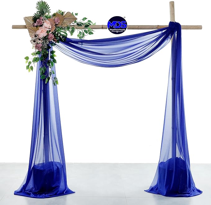 MDS Halloween Chiffon Draping Fabric - 2 Panel, 30" Wide x 75ft Long - Sheer Spooky Arbor & Canopy Drapery for Haunted House Backdrops, Party Ceilings, DIY Costumes & Themed Events - Royal Blue