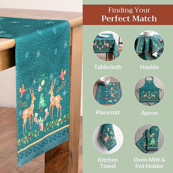 Maison d' Hermine Table Runner 100% Cotton Single Layer Table Runners 72 inches Long for Thanksgiving Christmas Decorations Home Kitchen Dining Party Wedding (Hygge Christmas, 14.5" x 72")