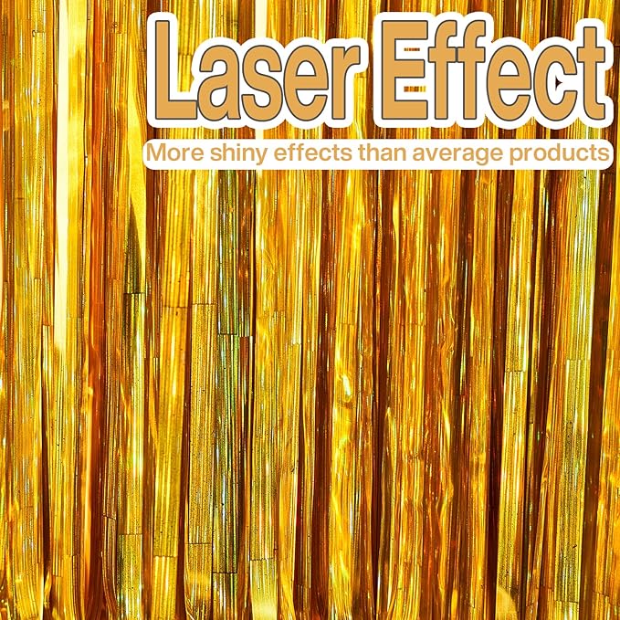 PartyWoo XtraLarge Foil Curtain Gold, 2 pcs 3.3x6.6 ft Tinsel Curtains for Birthday Wedding Party Photo Backdrop