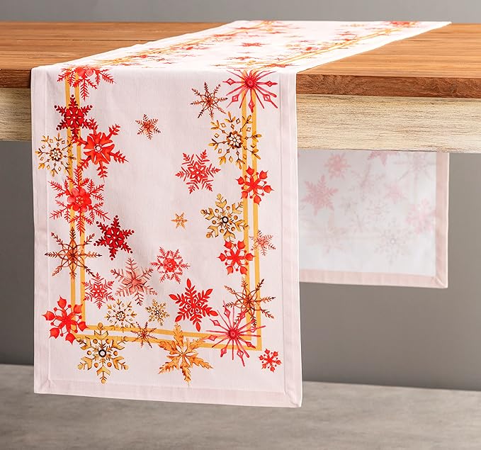 Maison d' Hermine Table Runner 100% Cotton Single Layer Table Runners 48 inches Long for Thanksgiving Christmas Decorations Home Kitchen Dining Party Wedding (Crystal Star, 14.5" x 48")
