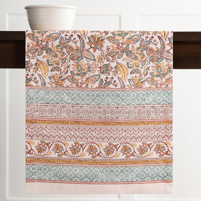 Maison d' Hermine Table Runner 100% Cotton Single Layer Table Runners 108 inches Long for Thanksgiving Christmas Decorations Home Kitchen Dining Party Wedding (Nila, 14.5" x 108")