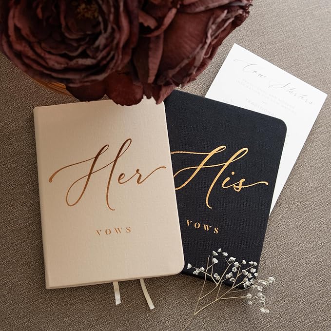 ARTESORI Vow Books His and Hers - Linen Wedding Vow Books Perfect as Bride & Groom Gifts, Wedding Registry Ideas - His & Hers Gifts Wedding Vow Book - Wedding Essentials & Accessories [Ivory & Black]
