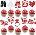 Gyufise 30Pcs She Said Yes Cupcake Toppers Glitter Diamond Ring I Do Love Cupcake Picks Miss to Mrs He Asked Bridal Shower Wedding Engagement Bachelorette Cake Decoration Red