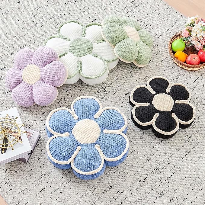 Flower Pillow, Soft Flower Decorative Throw Pillow, Cute Daisy Flower Shaped Seating Floor Cushion Room Décor Plush Pillows for Sofa Couch Bed (13.7 Inch, Lavender)