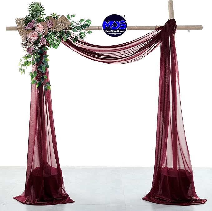 MDS Halloween Chiffon Draping Fabric - 2 Panel, 30" Wide x 30ft Long - Sheer Spooky Arbor & Canopy Drapery for Haunted House Backdrops, Party Ceilings, DIY Costumes & Themed Events - Burgundy