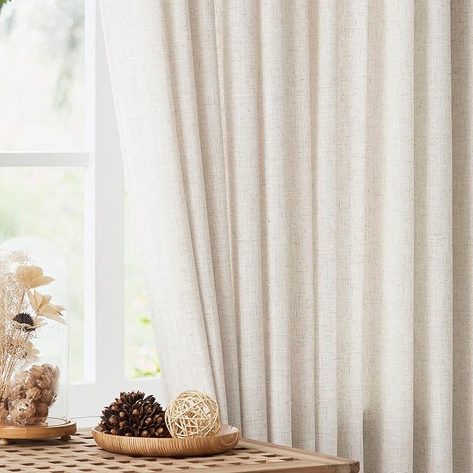 Vision Home Natural Pinch Pleated Semi Sheer Curtains Textured Linen Blended Light Filtering Window Curtains 72 inch for Living Room Bedroom Patio Pinch Pleat Drapes with Hooks 1 Panel 60" Wx72 L