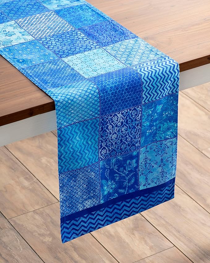 Maison d' Hermine Table Runner 100% Cotton Double Layer Table Runners 72 inches Long Decorative for Kitchen Dining Party Baby Shower Wedding Bridal Shower Spring Summer (Indigo Love, 14.50" x 72")