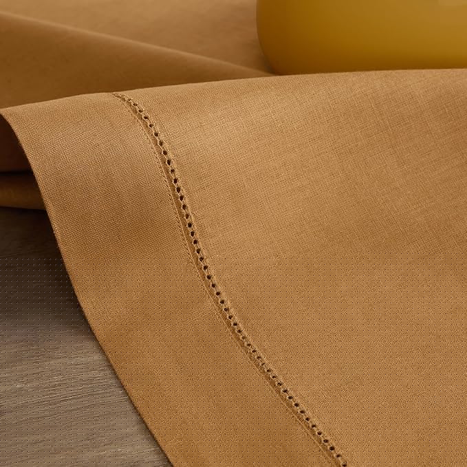 Solino Home Linen Table Runner 36 Inches - 100% Pure Linen Brown Sugar Hemstitch Table Runner 14 x 36 Inch Ideal for Dresser and Coffee Tables - Fall, Autumn, Thanksgiving - Classic Hemstitch