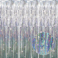 GOER 3.2 ft x 8.2 ft Metallic Tinsel Foil Fringe Curtains Party Photo Backdrop Party Streamers for Birthday,Graduation,New Year Eve Decorations Wedding Decor (3 Pcs, Shiny Silver)