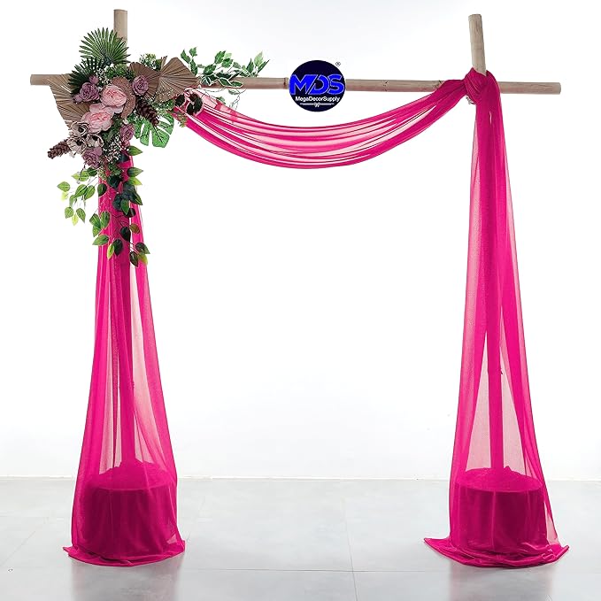 MDS Halloween Chiffon Draping Fabric - 2 Panel, 30" Wide x 20ft Long - Sheer Spooky Arbor & Canopy Drapery for Haunted House Backdrops, Party Ceilings, DIY Costumes & Themed Events - Hot Pink