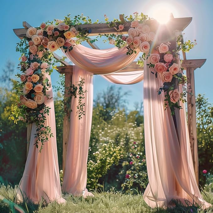 Wedding Arch Draping Fabric 3 Panels 28.7" x 20FT Dusty Rose Sheer Chiffon Backdrop Drapes for Wedding Ceremony Birthday Party Bridal Shower Outdoor Decoration
