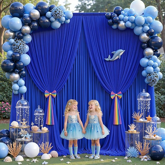 Royal Blue Tulle Backdrop Curtain for Parties Wedding,10ft x 10ft Wrinkle Free Curtain Backdrop,2 Layer Drapes for Backdrop,Polyester Wedding Back Drop for Bridal Shower Birthday Baby Shower