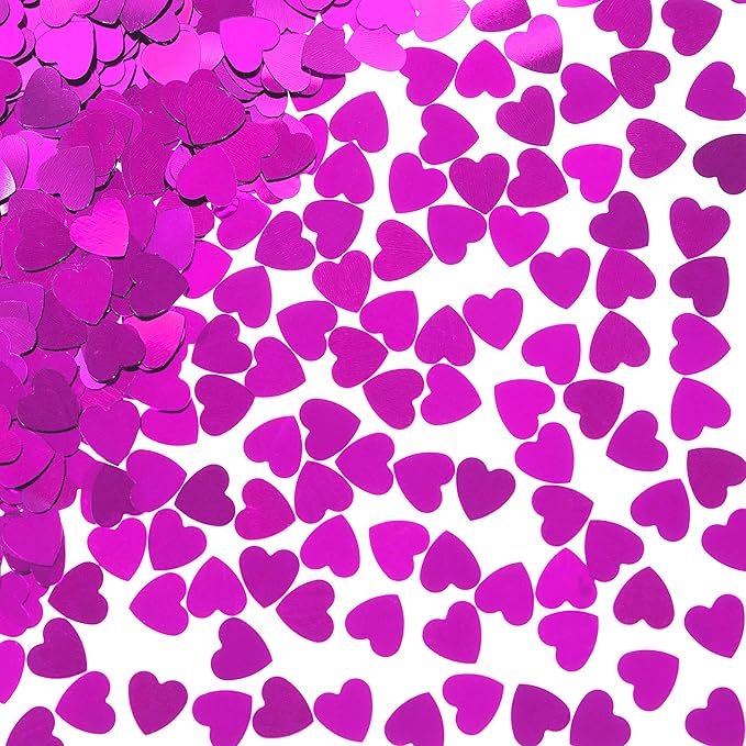Hot Pink Love Heart Table Confetti - Valentines Day Party Foil Metallic Sequins Wedding Birthday Engagement Anniversary Bachelorette Party Sprinkles Decorations, 60g