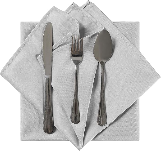 Cloth Napkins 20x20 inch Washable Polyester Dinner Napkins Soft Table Napkins for Wedding Party Dining Banquet(Silver,12PCS)