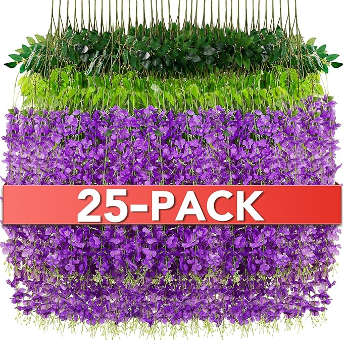 Wisteria Hanging Flowers,Fake Hanging Flowers,Wisteria artificiales Garland for Home Wedding Arch Floral Party Garden Ceremony Outdoor Decor,3.6 feet Long(25,Purple)
