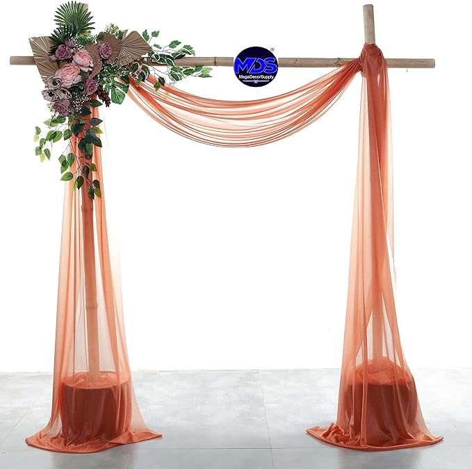 MDS Halloween Chiffon Draping Fabric - 2 Panel, 30" Wide x 100ft Long - Sheer Spooky Arbor & Canopy Drapery for Haunted House Backdrops, Party Ceilings, DIY Costumes & Themed Events - Terracotta
