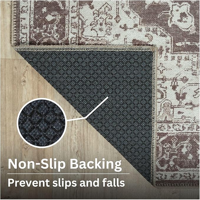 Bloom Rugs Washable Non-Slip 8' x 10' Rug - Dark Brown Traditional Medallion Area Rug for Living Room, Bedroom, Dining Room, and Kitchen - Exact Size: 8' x 10'