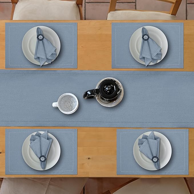 Ruvanti Linen Table Runner 72 Inches, Classic Hemstitch, Washable, Reusable, Non-Slipping, Stain Resistant- Perfect for Parties, Weddings, Dinners, Thanksgiving, Christmas, Indoor use – Grey