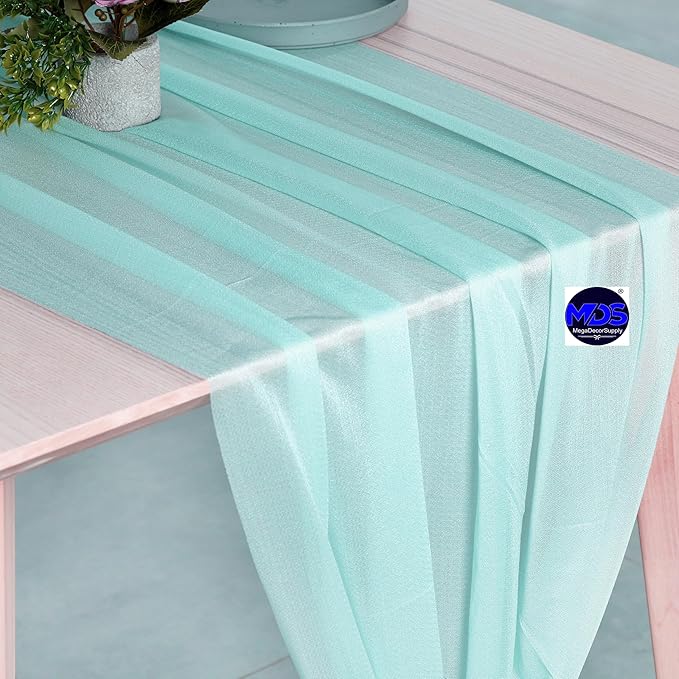 MDS 2 Pack 14ft Chiffon Table Runner 29 x 170 Inches Sheer Wedding Runner Romantic Rustic Table Runner for Wedding Decorations, Birthday Parties, Bridal Shower Party Arch Decor - Teal