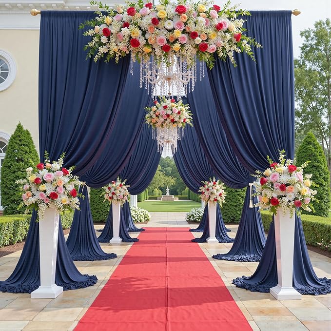 60ftx12ft Wrinkle Free Navy Blue Backdrop Curtain, 12 Panels 12FT Height Navy Blue Wedding Backdrop Drapes, Silky Polyester Back Drop Cloth for Birthday Photography Background Party Backdrop Draping