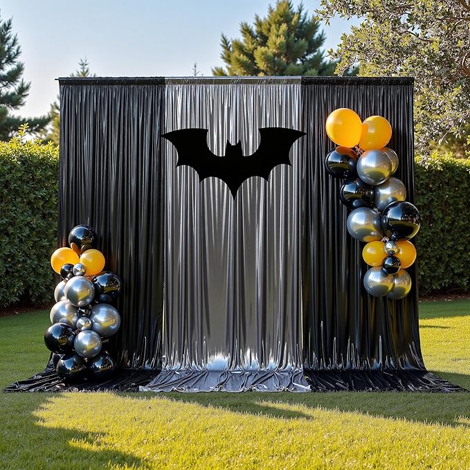 gogoparti 20x10FT Charcoal Silver Sequin Backdrop Curtain - 4 Panels of 5x10FT Wrinkle-Free Glitter Drapes for Photography, Birthdays, Weddings & Graduations