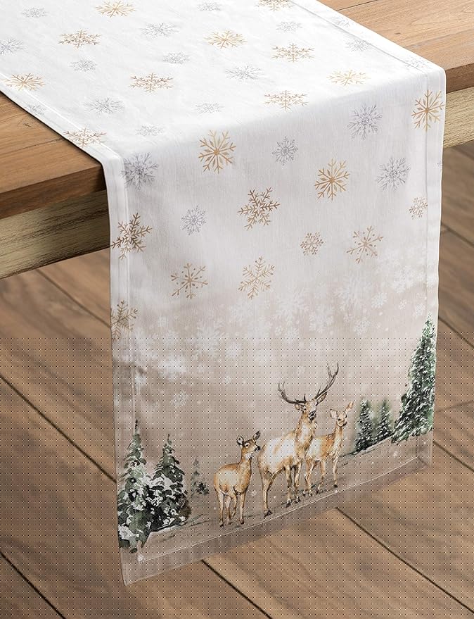 Maison d' Hermine Table Runner 100% Cotton Single Layer Table Runners 90 inches Long for Thanksgiving Christmas Decorations Home Kitchen Dining Party Wedding (Deer in The Woods, 14.5" x 90")