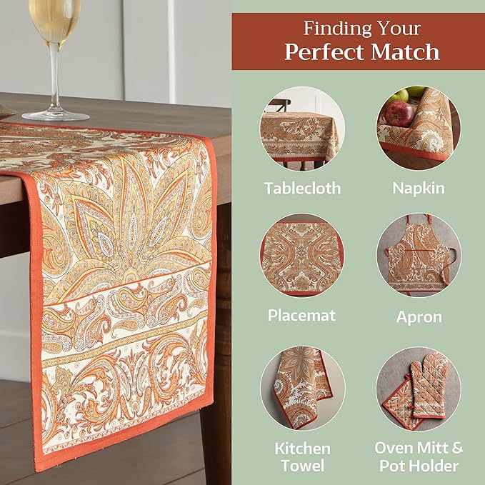 Maison d' Hermine Table Runner 100% Cotton Double Layer Table Runners 72 inches Long for Thanksgiving Christmas Decorations Home Kitchen Dining Party Wedding (Kashmir Paisley, 14.5" x 72")