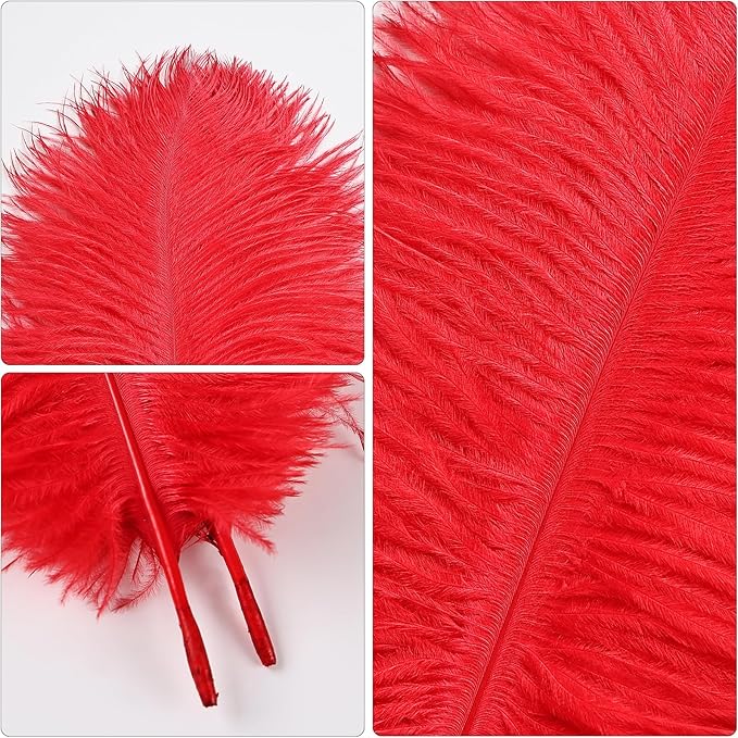 THARAHT 24pcs Red Ostrich Feathers Natural Bulk 8-10Inch 20cm-25cm for Wedding Party Centerpieces Easter Gatsby and Home Decorate Ostrich Feathers