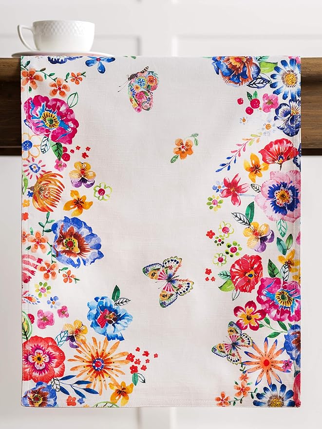Maison d' Hermine Table Runner 100% Cotton Double Layer Table Runners 108 inches Long Decorative for Home Dining Party Wedding Bridal Shower Spring Summer (Happy Florals - High Summer, 14.50" x 108")