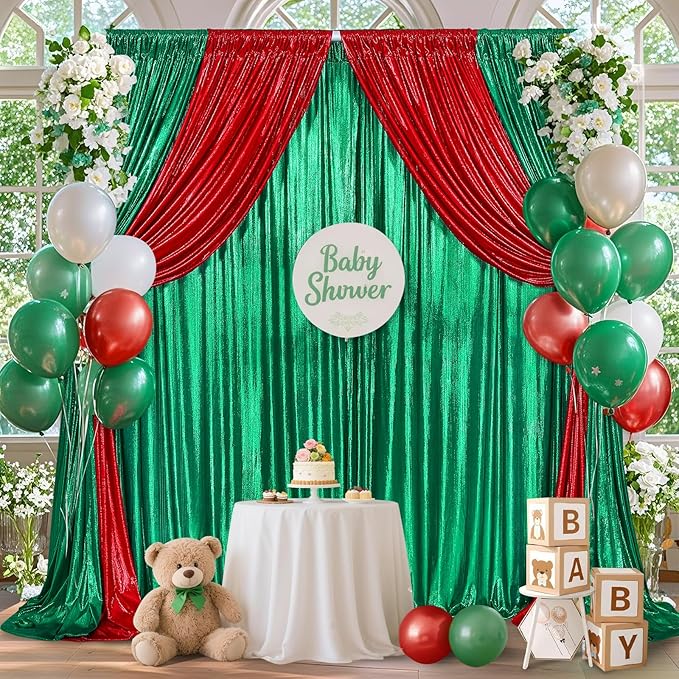 Wrinkle Free Green Backdrop Curtain for Parties Soft Photo Backdrop Drapes Curtains for Christmas Wedding Bithday Decor 4x8ft,4 Panels