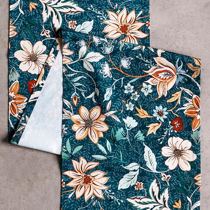 Maison d' Hermine Table Runner 100% Cotton Single Layer Table Runners 72 inches Long for Thanksgiving Christmas Decorations Home Kitchen Dining Party Wedding (Luxury Loft - Dark Teal, 14.5" x 72")