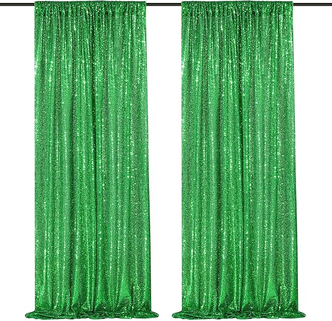 Green Sequin Backdrop Curtains 2 Panels 2FTx8FT Christmas Party Backdrop Glitter Birthday Bridal Wedding Curtains Sparkle Photo Backdrop