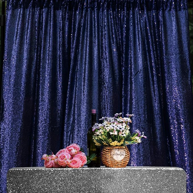 JYFLZQ Navy Blue Sequin Backdrop Curtains 4ft x 8ft 2 Panel Glitter Photo Booth Backdrops Sparkly Photography Background Drapes for Parties Wedding Bridal Showers