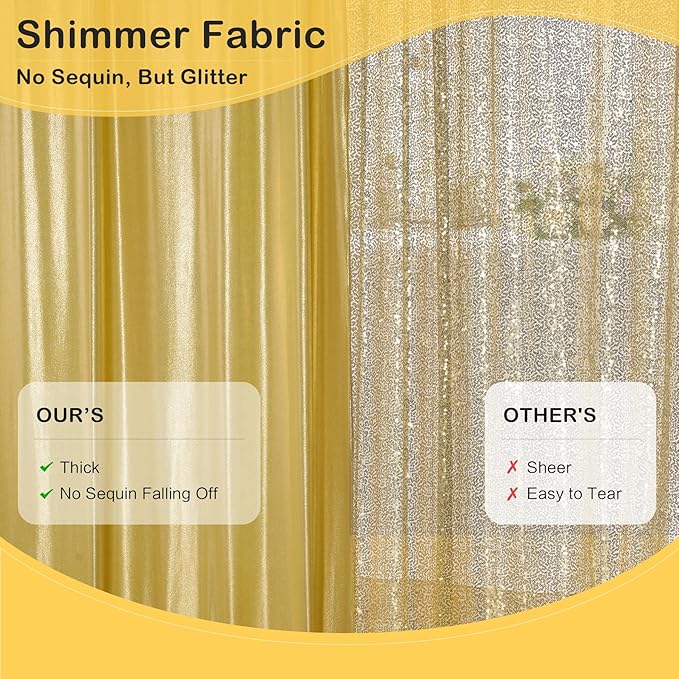 20ft x 10 ft Glitter Gold Backdrop Curtain for Parties, Wrinkle Free Non-See Through Not Fall-Off Sequin Gold Shimmer Photo Backdrop Drapes for Graduation Photography Background Cloth-4 Panels 5x10ft