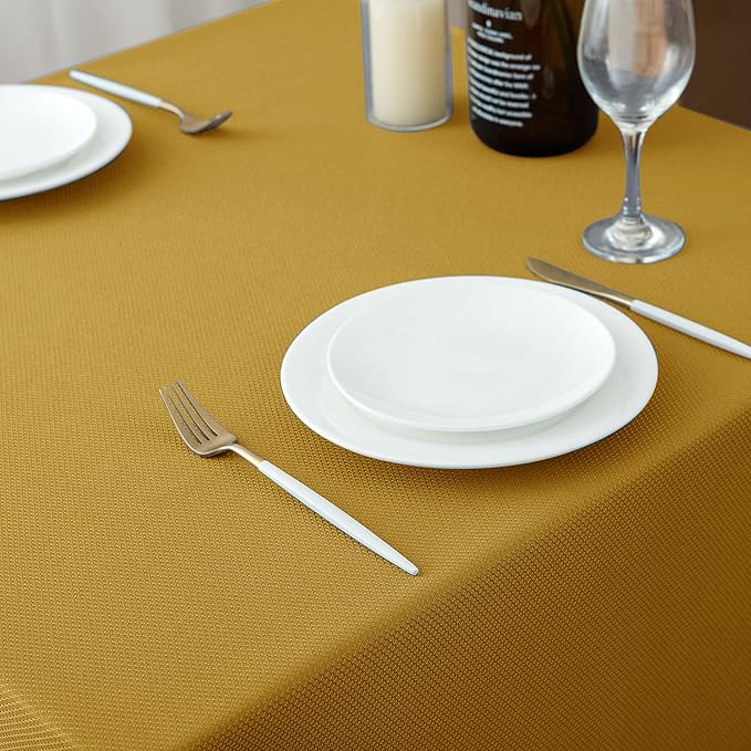 Biscaynebay Textured Fabric Square Christmas Tablecloths 54x54 Inches, Gold Water Resistant Spill Proof Tablecloths for Dining, Kitchen, Wedding and Parties, etc. Machine Washable